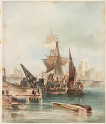 Flusslandschaft mit Schiffen